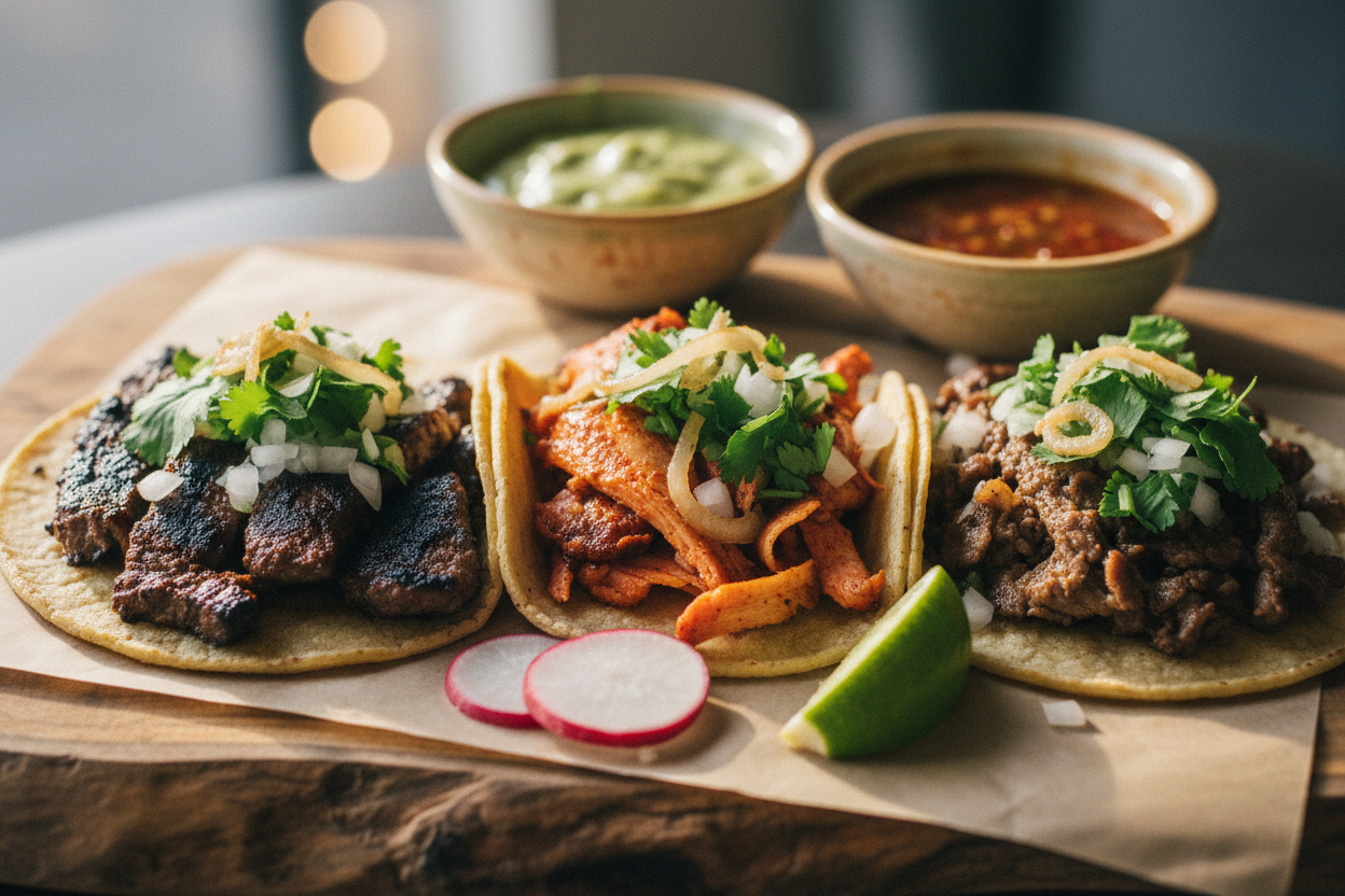 Tacos de un negocio local — ejemplo de comida de colonia